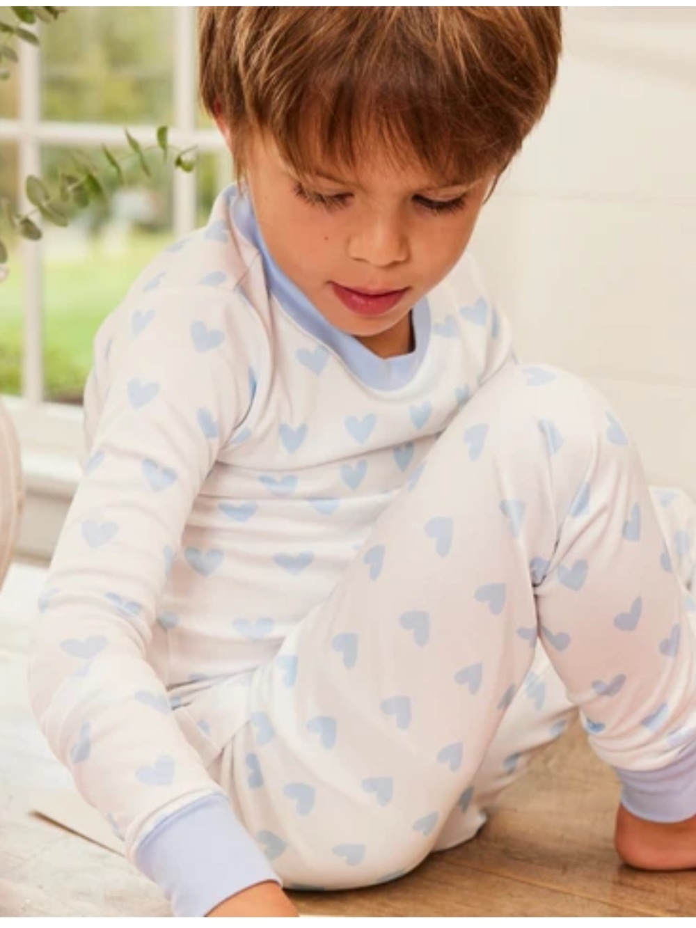 LAKE Kids Pima Cotton Pajamas In French Blue Heart Size kids 12